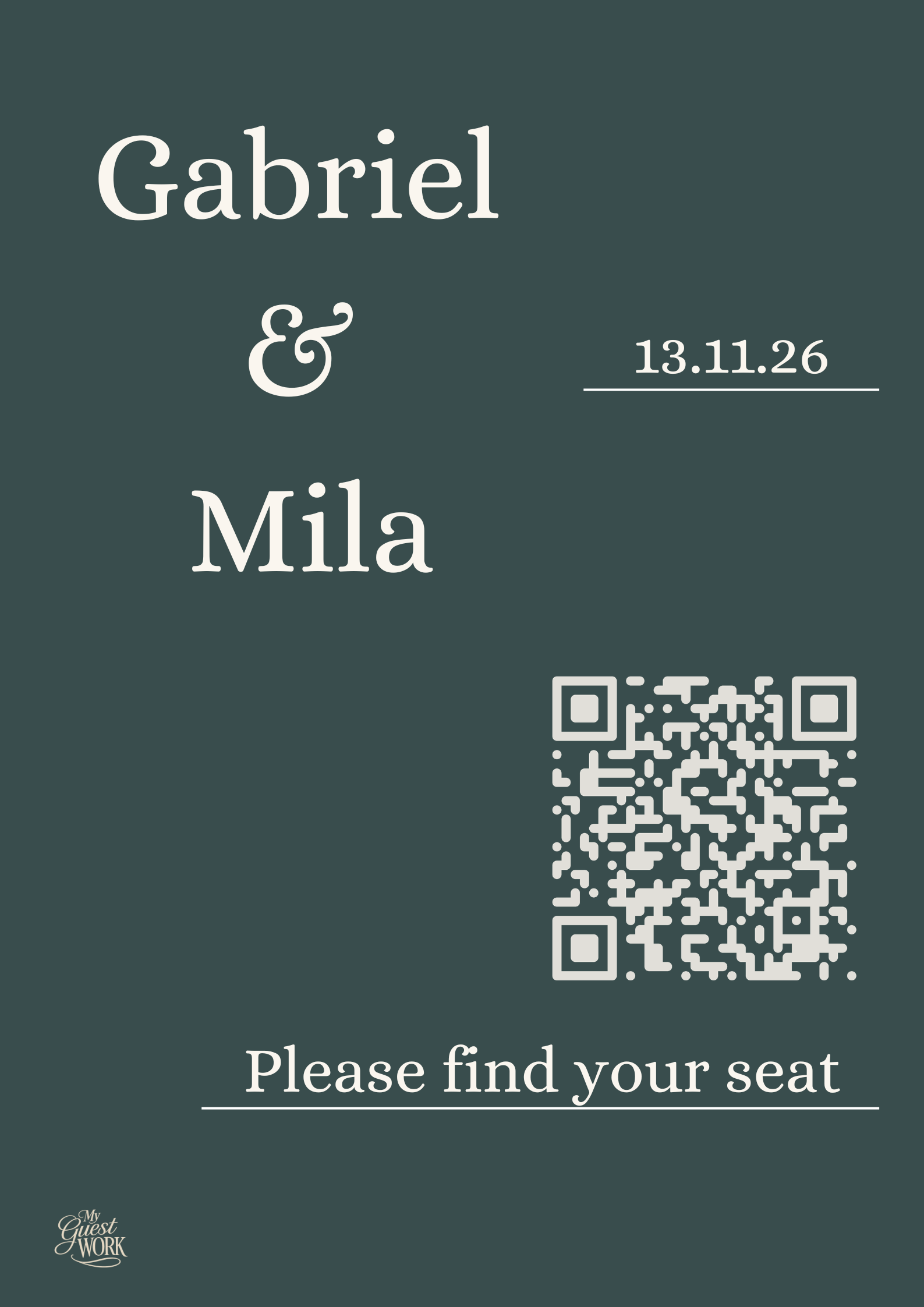 QR code seating chart signage at a wedding reception