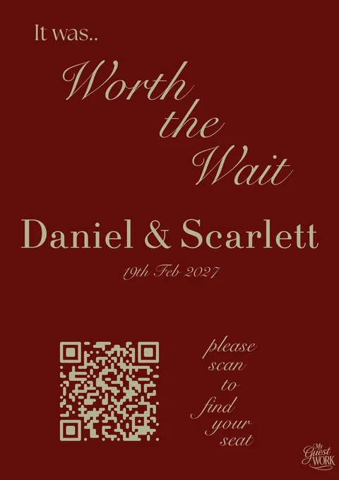 Modern event signage with QR code seating chart