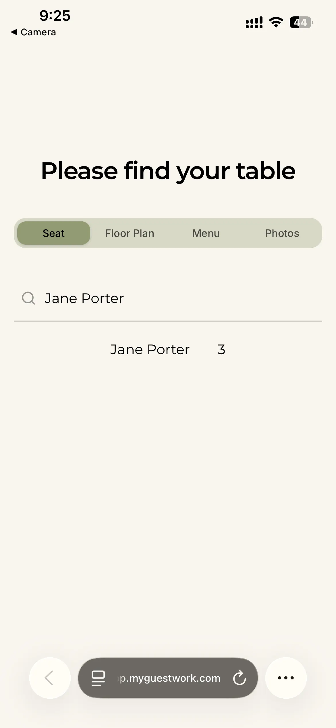 Guest view showing seat finder on phone
