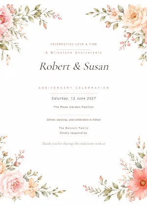 Classic Floral Anniversary invitation template