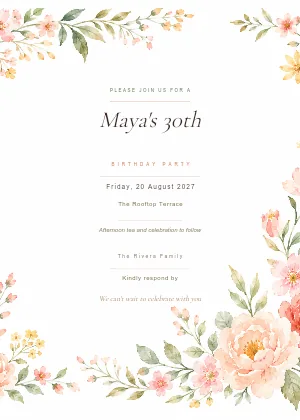Pastel Floral Birthday invitation template